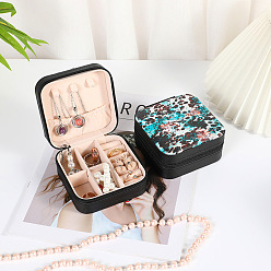 Otros Caja de embalaje de joyería de cuero pu cuadrada impresa portátil para almacenamiento de collares y pendientes, estampado de leopardo, 10x10x5 cm