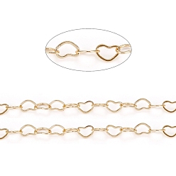 Real 18K Gold Plated Brass Heart Link Chains, with Spool, Soldered, Long-Lasting Plated, Real 18K Gold Plated, 4x5x0.3mm, about 32.8 Feet(10m)/roll