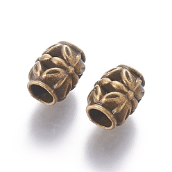 Bronze Antique Perles en alliage de style tibétain, sans cadmium et sans plomb, canon avec des fleurs, bronze antique, 8.5x10.5mm, Trou: 4.5mm