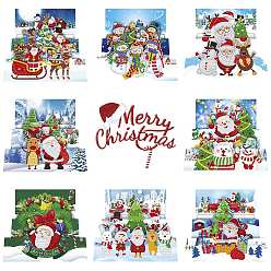 Разноцветный Diy счастливого Рождества прямоугольник поздравительная открытка набор для алмазной живописи, включая сумку со стразами из смолы, алмазная липкая ручка, поднос тарелка и клей глина, красочный, 150x300 мм, 8 шт / комплект