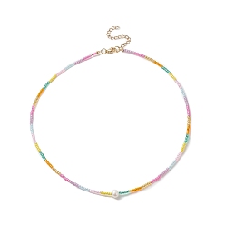 Colorido Collares de cuentas de semillas de vidrio para mujeres, Con perlas naturales cultivadas en agua dulce., colorido, 16.73 pulgada (42.5 cm)