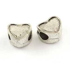 Antique Silver Heart Alloy European Beads, Tibetan Style, Lead Free, Antique Silver, 9x9.5x7mm, Hole: 4mm, about 550pcs/1000g