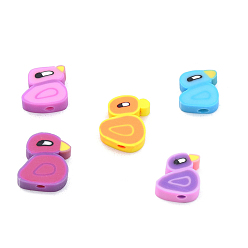 Mixed Color Handmade Polymer Clay Beads, Duck, Mixed Color, 9.5x11x4mm, Hole: 1.8mm