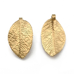 Golden 304 Stainless Steel Leaf Pendants, Golden, 42x25x1mm, Hole: 3mm
