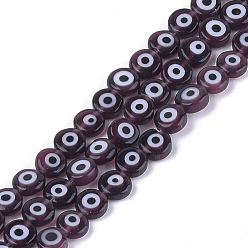 Coconut Brown Handmade Evil Eye Lampwork Beads Strands, Flat Round, Coconut Brown, 6x2.5mm, Hole: 1mm, about 64~65pcs/strand, 14.1 inch~14.5 inch