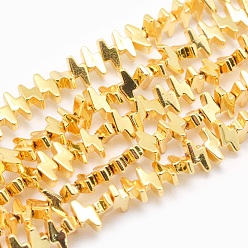 Golden Plated Electroplate Non-magnetic Synthetic Hematite Beads Strands, Grade AA, Long-Lasting Plated, Lightning Bolt, Golden Plated, 3x7x2mm, Hole: 0.8mm, about 125pcs/strand, 15.7 inch(40cm)