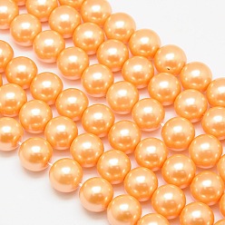 Dark Orange Eco-Friendly Dyed Glass Pearl Round Beads Strands, Grade A, Cotton Cord Threaded, Dark Orange, 14mm, Hole: 0.7~1.1mm, about 30pcs/strand, 15 inch