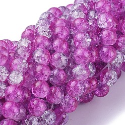 Deep Pink Spray Painted Crackle Glass Beads Strands, Round, Two Tone, Deep Pink, 8mm, Hole: 1.3~1.6mm, about 100pcs/strand, 31.4 inch