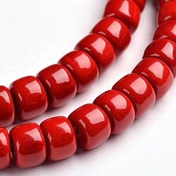 Roja Filamentos de cuentas de columna de mashan natural, teñido y climatizada, rojo, 8x6 mm, agujero: 1 mm, sobre 70 unidades / cadena, 15.75 pulgada