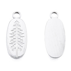 Stainless Steel Color 201 Stainless Steel Pendants, Oval with Tree, Stainless Steel Color, 24x9.5x1.5mm, Hole: 2.5mm