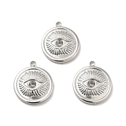 Stainless Steel Color 304 Stainless Steel Pendant Rhinestone Settings, Flat Round with Eye, Stainless Steel Color, Fit for 2.5mm Rhinestone, 17.5x15x3mm, Hole: 1.5mm