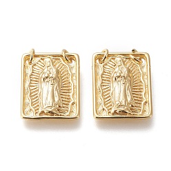 Real 18K Gold Plated Brass Pendants, with Jump Rings, Long-Lasting Plated, Rectangle with Virgin Mary, Real 18K Gold Plated, 18x14x2.8mm, Hole: 2.2mm