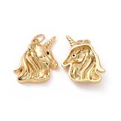 Real 18K Gold Plated Unicorn Brass Micro Pave Black Cubic Zirconia Pendants, with Jump Rings, Cadmium Free & Nickel Free & Lead Free, Real 18K Gold Plated, 19x17x5mm, Hole: 3.4mm