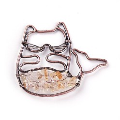 Citrine Natural Citrine Big Pendants, with Brass Findings, Animal, Red Copper, 44x50x6mm