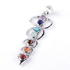 Colorful Natural & Synthetic Gemstone Big Pendants, with Alloy Findings, Platinum, Chakra Pendants, Arrows, Dyed, Colorful, 56x20x4mm, Hole: 4x6mm