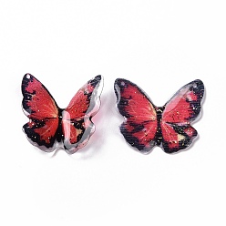 Crimson Transparent Resin Cabochons, with Gold Foil, Butterfly, Crimson, 21.5~22x22~24.5x1.5~4.7mm
