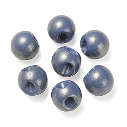 Steel Blue UV Plating Opaque Acrylic European Beads, Large Hole Beads, with Gold Powder, Round, Steel Blue, 19x19mm, Hole: 4mm