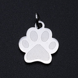 Stainless Steel Color 201 Stainless Steel Pet Charms, with Jump Rings, Dog Paw Prints, Stainless Steel Color, 13.5x12x1mm, Hole: 3mm