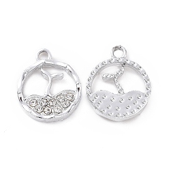 Crystal Alloy Rhinestone Charms, Platinum Tone Flat Round with Fish Tail Shape, Crystal, 15x12.5x2.5mm, Hole: 1.6mm