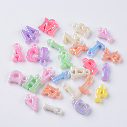 Mixed Color Opaque Acrylic Charms, AB Color Plated, Mixed Letters, Mixed Color, 12.5~14.5x5~13x3.5mm, Hole: 2mm
