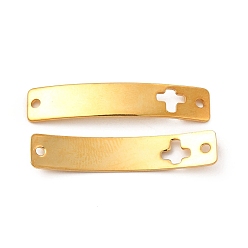 Cross 201 Stainless Steel Connector Charms, Real 24K Gold Plated, Curved Rectangle Links, Cross Pattern, 30x6x0.8mm, Hole: 1.4mm