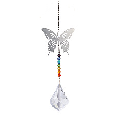 Leaf Glass Big Pendant Decorations, Hanging Suncatchers, with Metal Butterfly Link for Garden Decoration, Leaf, 450mm
