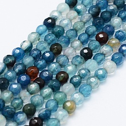 Blue Natural Agate Beads Strands, Dyed & Heated, Round, Faceted, Blue, 4mm, Hole: 0.5mm, about 92pcs/strand, 14.57 inch(37cm)