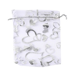 Blanco Corazón impreso bolsas de organza, bolsas de regalo, Rectángulo, blanco, 12x10 cm