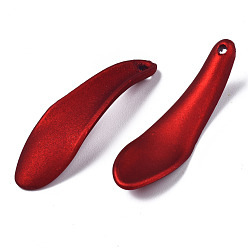 Dark Red Rubberized Style Opaque Acrylic Pendants, Petal, Dark Red, 32.5~33.5x9.7x5mm, Hole: 1.4mm
