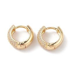 Claro Aretes de aro con circonitas cúbicas, joyas de latón chapado en oro real 16k para mujer, Claro, 14.5x6 mm, pin: 1 mm