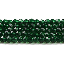 Verde Oscuro Cuentas de vidrio transparentes, ronda facetas, verde oscuro, 2 mm, agujero: 0.8 mm, sobre 175 unidades / cadena, 14.06~14.17 pulgada (35.7~36 cm)