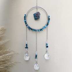 Apatite Glass Pendant Decoration, Suncatchers, with Metal Findings, Natural Apatite, 400x90mm