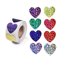 Heart 8 Patterns PVC Self Adhesive Glitter Stickers, Waterproof Colorful Decals for Party, Decorative Presents, Heart, 25x25mm, about 500pcs/roll