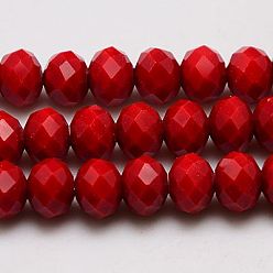 Crimson Imitation Jade Glass Bead Strands, Faceted, Rondelle, Crimson, 10x8mm, Hole: 1mm, about 66pcs/strand, 21.2 inch