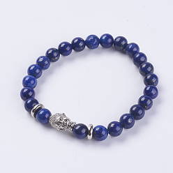 Lapis Lazuli Natural Lapis Lazuli Beads Stretch Bracelets, with Alloy Finding, Buddha's Head, 2-1/8 inch(55mm)