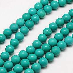 Turquoise Brins ronds de perles de magnésite naturelle, teint, turquoise, 8mm, Trou: 1mm, Environ 50 pcs/chapelet, 15.3 pouce