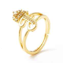 Letter F Clear Cubic Zirconia Initial Letter with Crown Adjustable Ring, Real 18K Gold Plated Brass Alphabet Ring for Women, Cadmium Free & Lead Free, Letter.F, US Size 6(16.5mm)