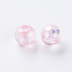 Pink Perles acryliques transparentes, de couleur plaquée ab , ronde, rose, 6x5mm, Trou: 1.8mm, environ4400 pcs / 500 g