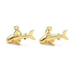 Real 18K Gold Plated Brass Pendants, with Jump Ring, Long-Lasting Plated, Shark Shape, Real 18K Gold Plated, 13x20x5.5mm, Jump Ring: 5x1mm, 3.5mm Inner Diameter 
