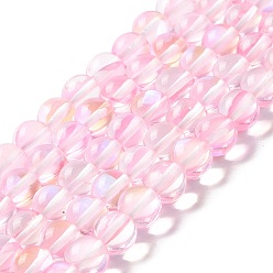 Pink Brins synthétiques de perles de lune, ronde, rose, 8mm, Trou: 1mm, Environ 48 pcs/chapelet, 14.57''~15.35'' (37~39 cm)