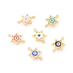 Mixed Color Brass Enamel Links connectors, for Jewish, Star of David with Evil Eye, Golden, Mixed Color, 16x10x2mm, Hole: 1mm