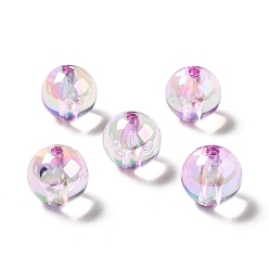 Lilas Placage uv perles acryliques irisées arc-en-ciel, ronde, lilas, 15~15.5x15.5~16mm, Trou: 2.7mm