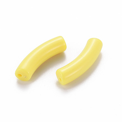Jaune Perles acryliques opaques, tube incurvé, jaune, 32x9.5x8mm, Trou: 1.8mm, environ330 pcs / 500 g