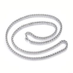 Stainless Steel Color 304 Stainless Steel Wheat Chain Necklaces, with Lobster Claw Clasps, Stainless Steel Color, 27.6 inch(70cm), 4mm