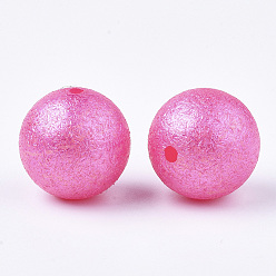 Magenta Acrylic Imitation Pearl Beads, Wrinkle/Textured, Round, Magenta, 20x19mm, Hole: 2.5mm, about 110pcs/500g