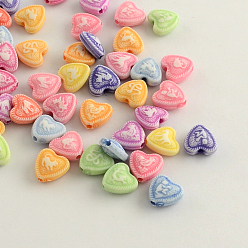 Mixed Color Craft Style Acrylic Beads, Heart, Mixed Color, 9x9x4mm, Hole: 2mm, about 2100pcs/500g