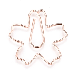 Rose Gold Sakura Shape Iron Paperclips, Cute Paper Clips, Funny Bookmark Marking Clips, Rose Gold, 27x27x1mm