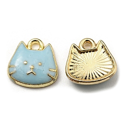 Light Blue Golden Plated Alloy Charms, with Enamel, Cadmium Free & Nickel Free & Lead Free, Cat Shape Charms, Light Blue, 11x11x3mm, Hole: 1.6mm