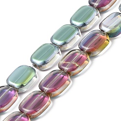 Coloré Brins de perles de verre de galvanoplastie transparentes, demi arc-en-ciel plaqué, rectangle, colorées, 12x10x4.5mm, Trou: 1mm, Environ 55 pcs/chapelet, 25.98'' (66 cm)