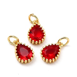 Red Brass Micro Pave Cubic Zirconia Pendants, Real 18K Gold Plated, Long-Lasting Plated, Teardrop, Red, 12x7.5x3.5mm, Hole: 3mm